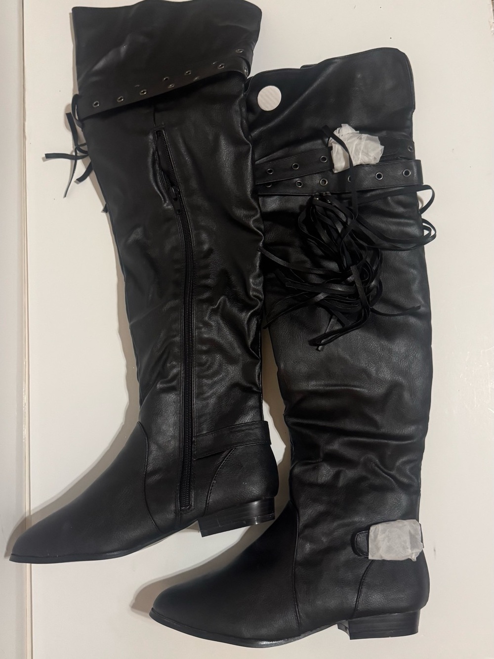 BNIB AXNY Black Over-the-Knee Boots w/Buckle and Fringe; Sz 6 [MSRP $74] BOGO*